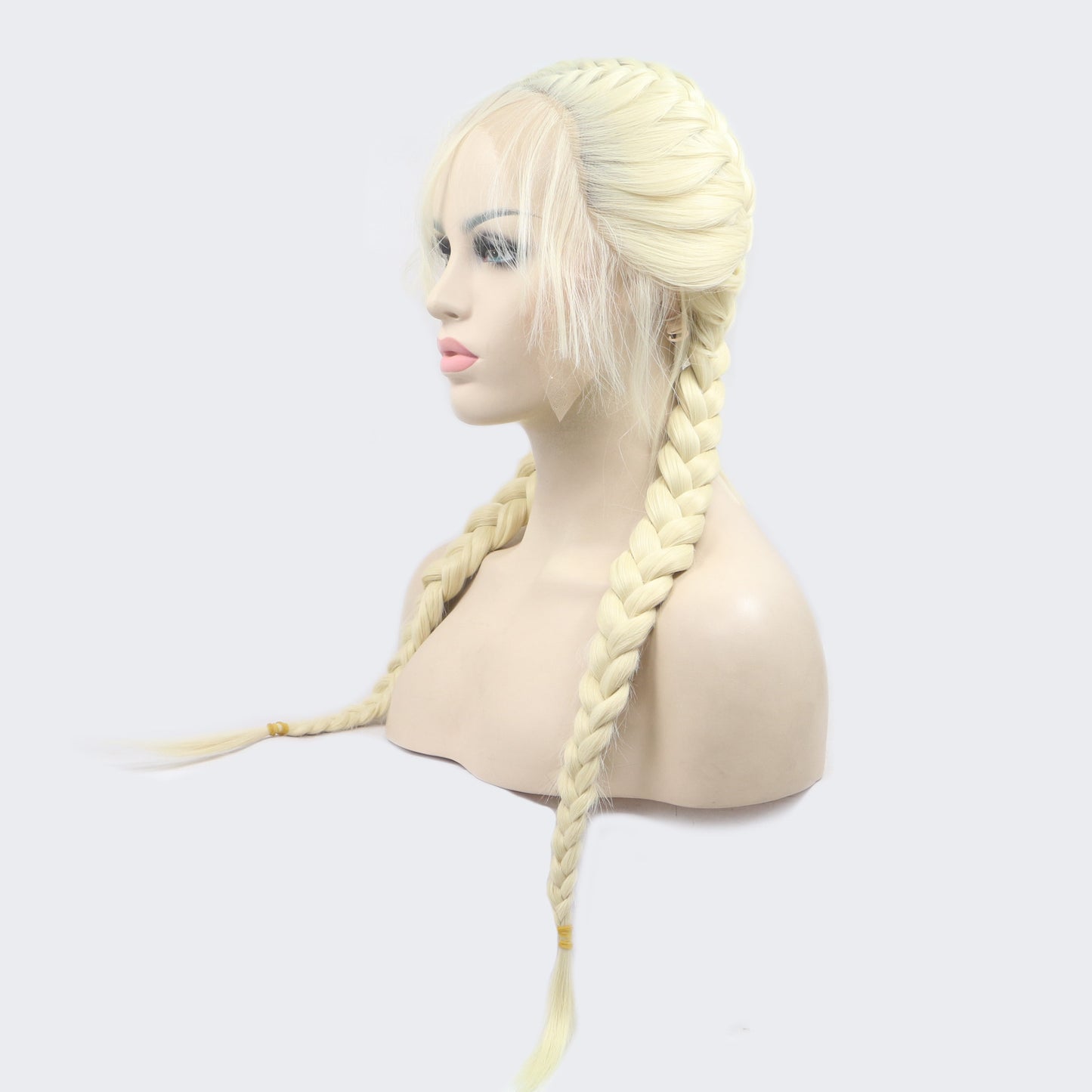 Long Section With Bangs Double Ponytail Fishbone Braid Wig