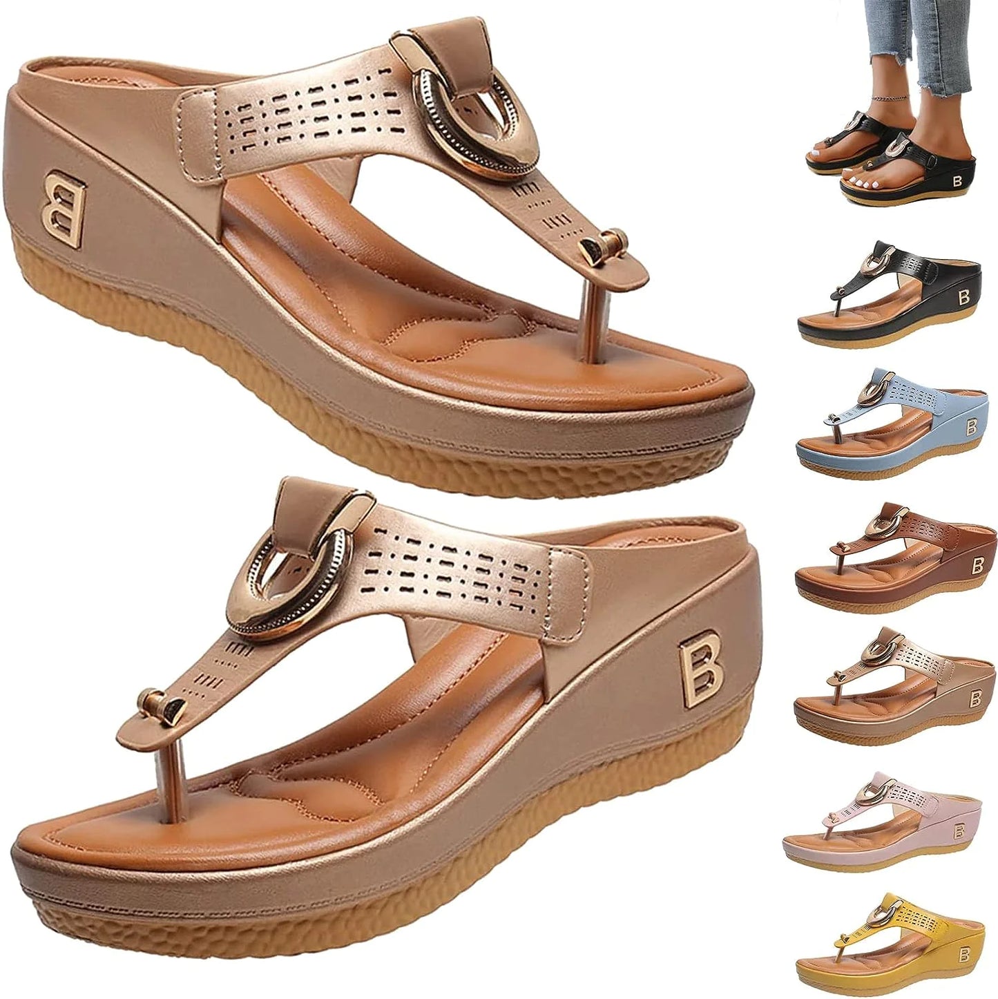 Low-Wedge Women Orthopedic Sandals Casual Flat Shoes Flip Flops Ladies Anti-Slip