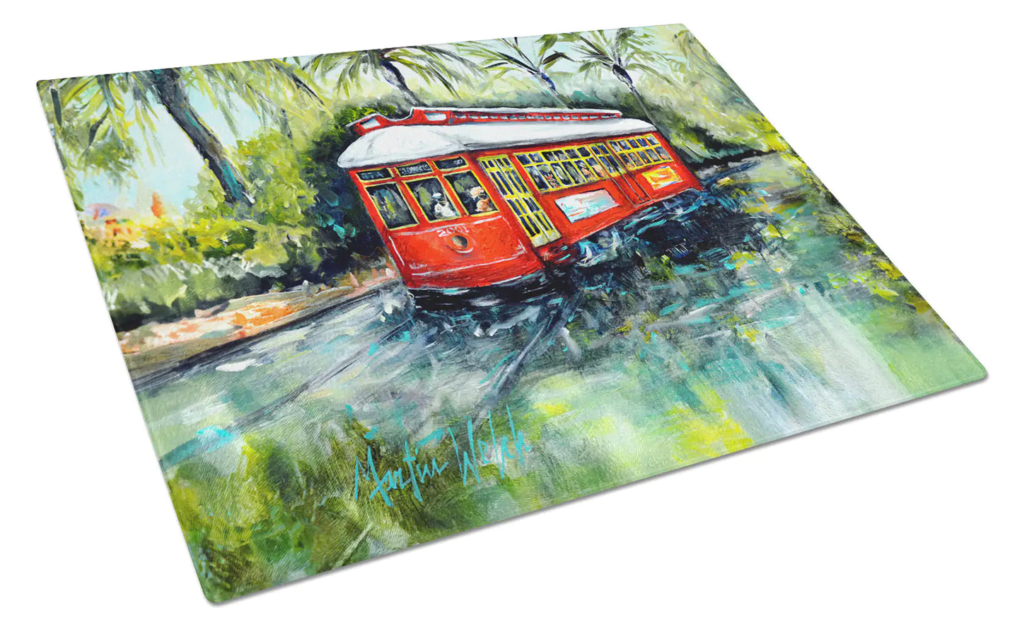 Little Red Street Car Glass Cutting Board