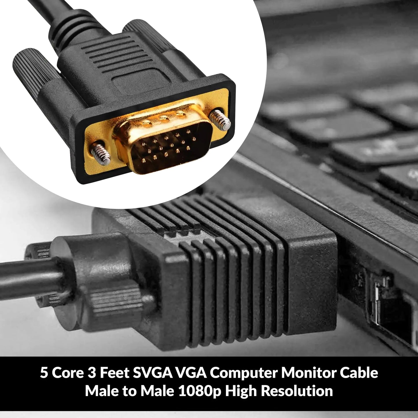 5 CORE VGA to VGA Cable 6Ft 15 Pin VGA Male to Male Video Transmission Extension Cord 1080P Full HD Computer Monitor Projector Cables