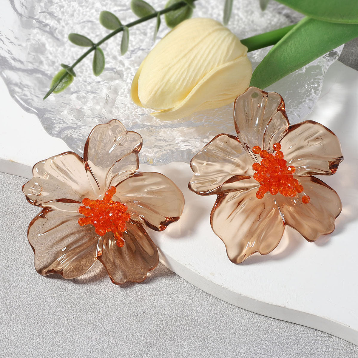 Exaggerated Fashion Acrylic Transparent Flower Stud Earrings