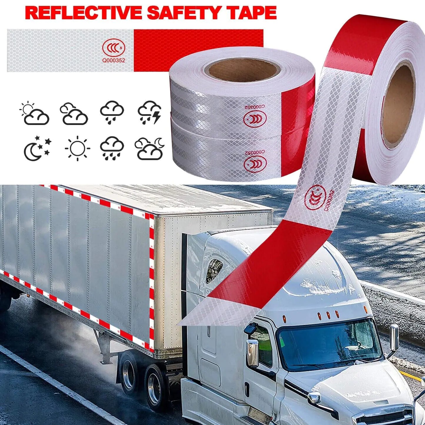 Reflective Trailer Safety Tape Conspicuity Tape Warning Sign Car Truck Red White