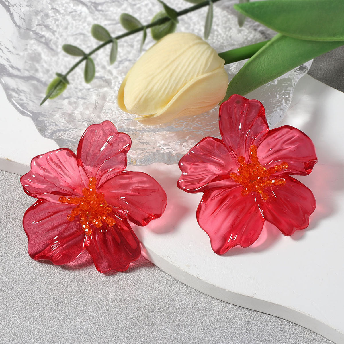 Exaggerated Fashion Acrylic Transparent Flower Stud Earrings