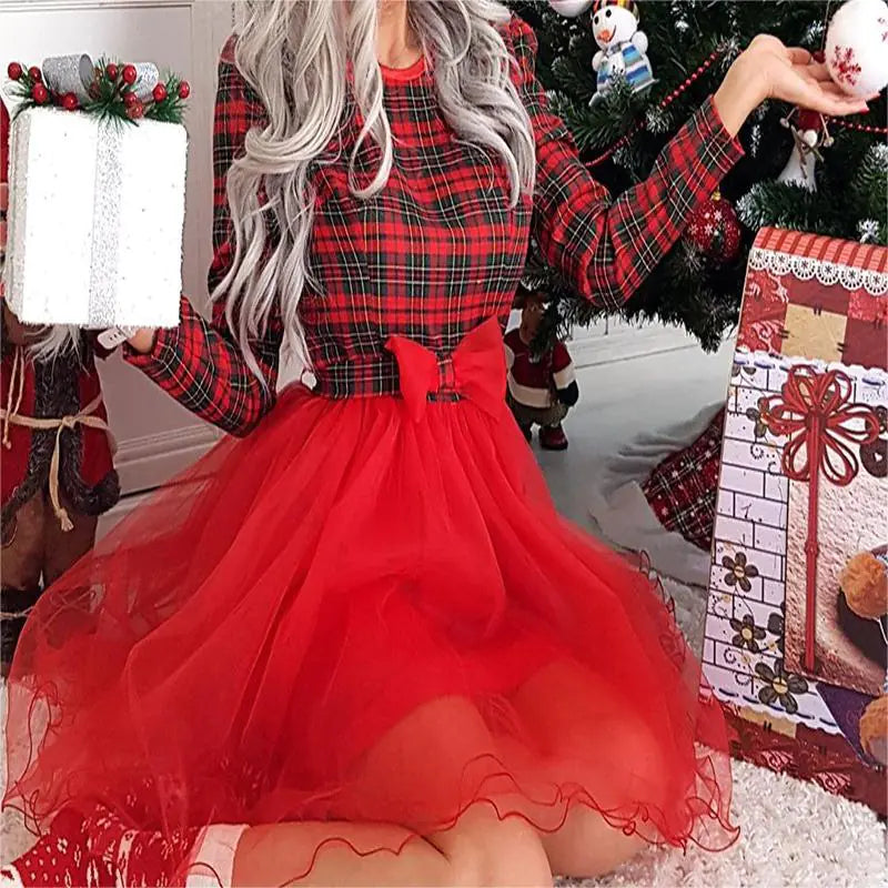 Red Plaid Waist Cinching Dress