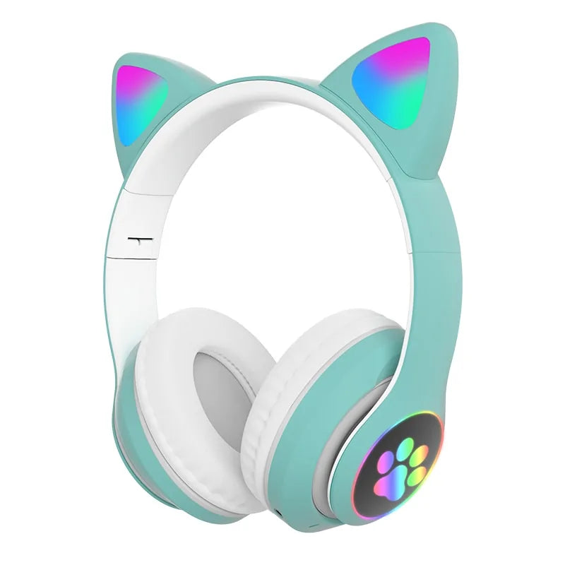 LED Cat Ear Bluetooth 5.0 Headphones with Noise Cancelling and TF Card Support