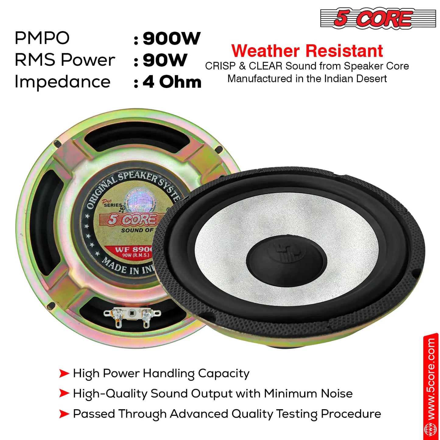 5Core 8 Inch Subwoofer Speaker 900 W Amplified Car Bass Sub Woofer 4 Ohm Audio System