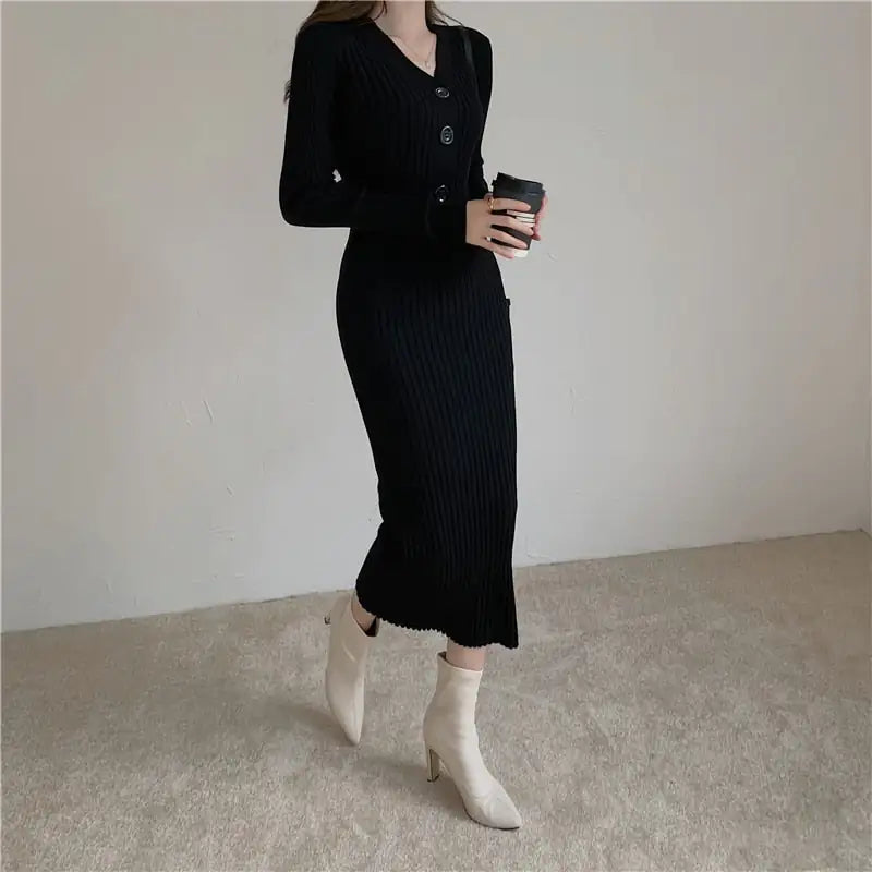 Knitted Long Sleeved Elegant Dress