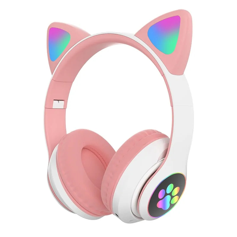 LED Cat Ear Bluetooth 5.0 Headphones with Noise Cancelling and TF Card Support