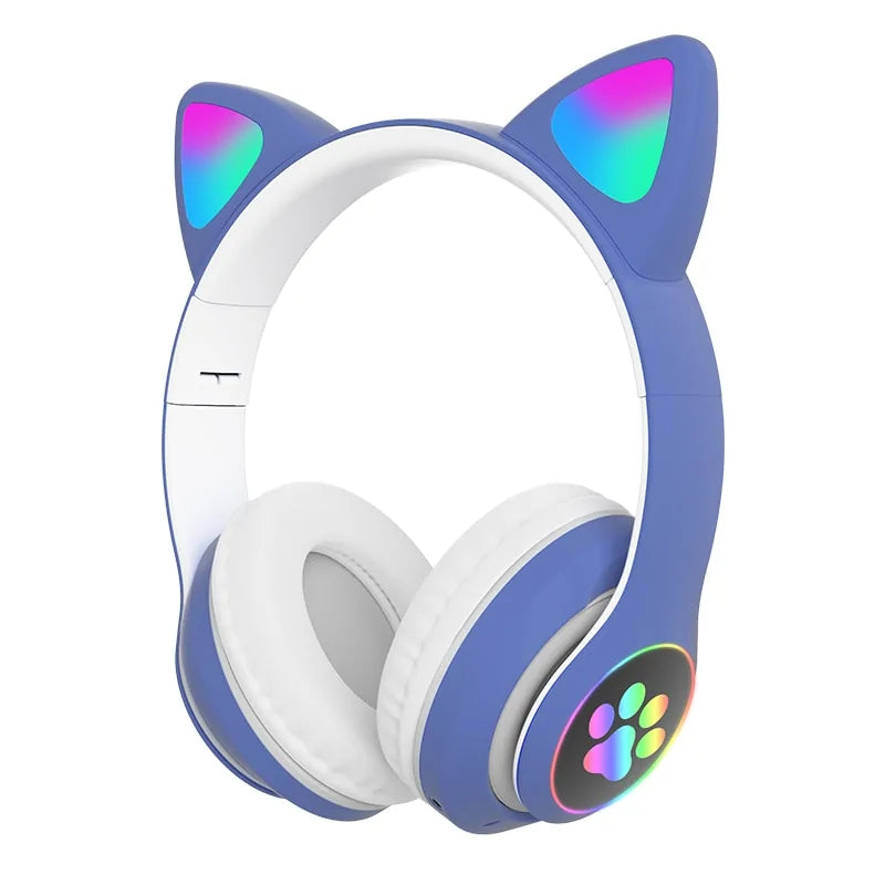 LED Cat Ear Bluetooth 5.0 Headphones with Noise Cancelling and TF Card Support