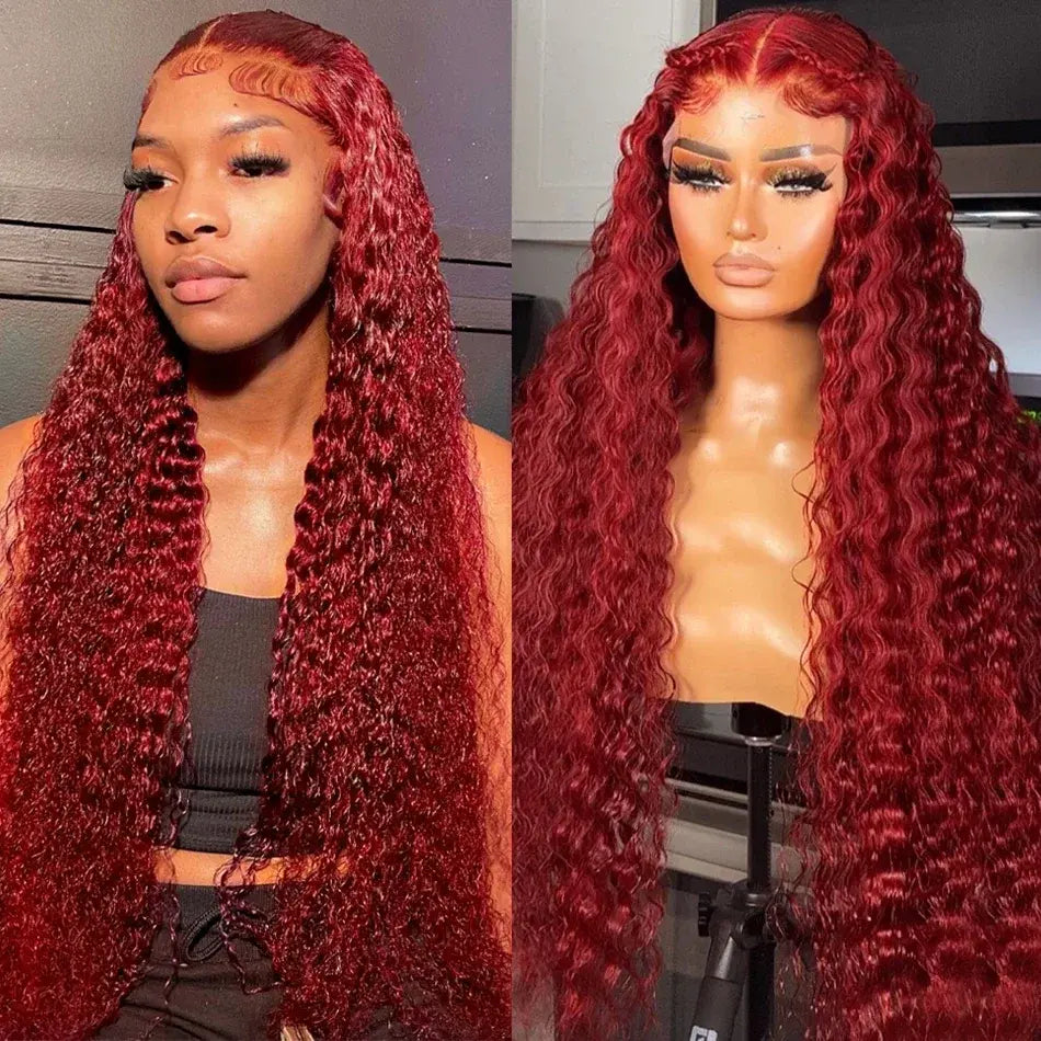 Transparent Lace Front Wig: Deep Remy Human Hair, 99J Burgundy