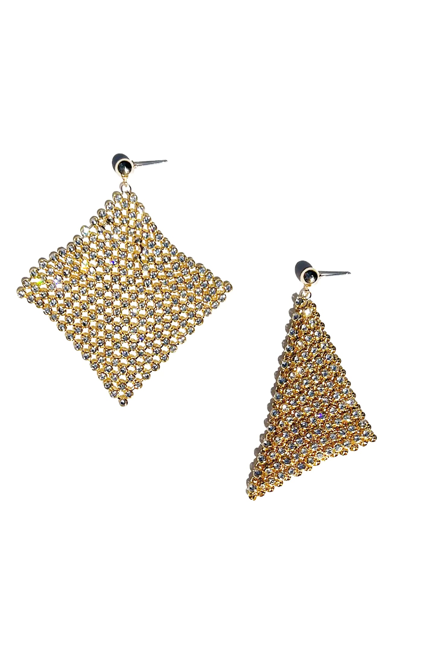 Soft Crystal Mesh Earrings with Crystal Glass Stones & Gold Plating - Ball Post - 2.75