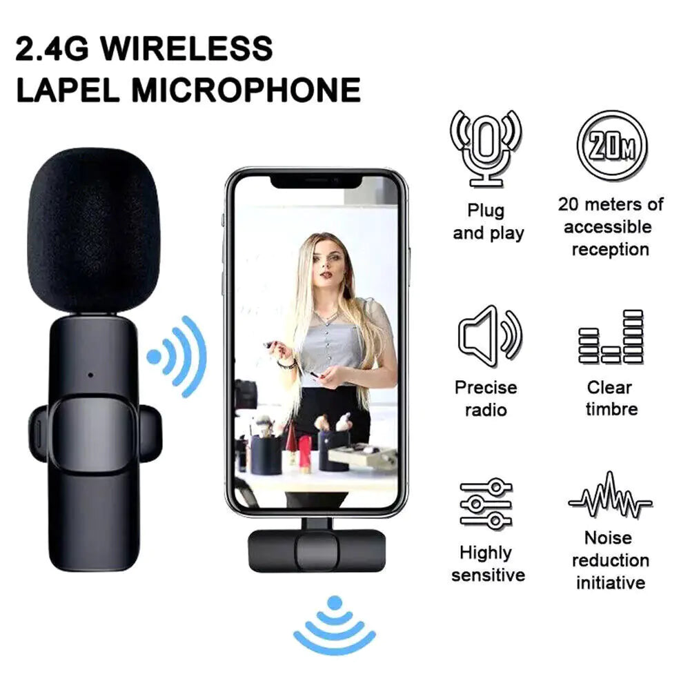 Lavalier Microphone Wireless Audio Video Recording Mini Mic For Android/iPhone