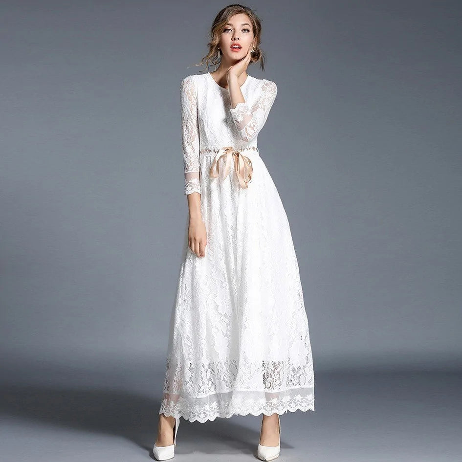 White Lace Dress With Sleeves