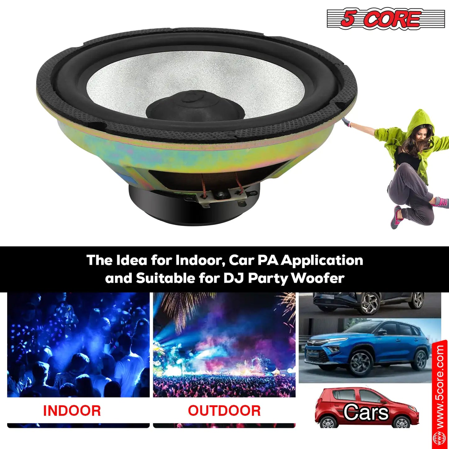 5Core 8 Inch Subwoofer Speaker 900 W Amplified Car Bass Sub Woofer 4 Ohm Audio System