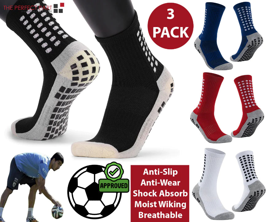 3 Pair Sport Socks Anti Slip W/ Grip Soccer Men Football Basketball Sock Premium