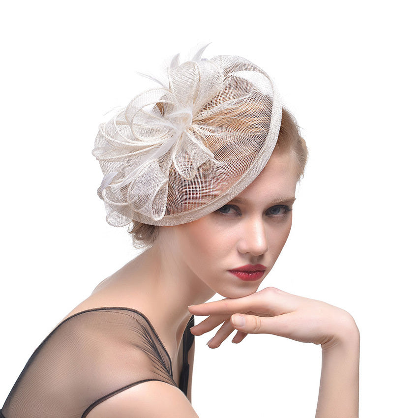 Hemp Yarn Banquet Net Top Hat Bridal Feather Hairpin