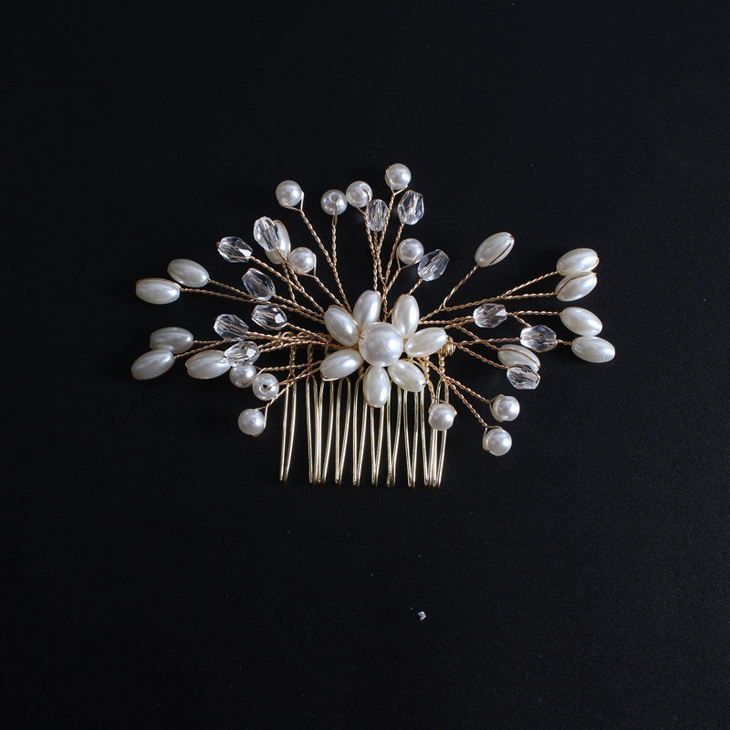 Korean Exquisite Pearl Comb Diamond Crystal Fork Handmade Hairpin Bridal Headwear Accessories