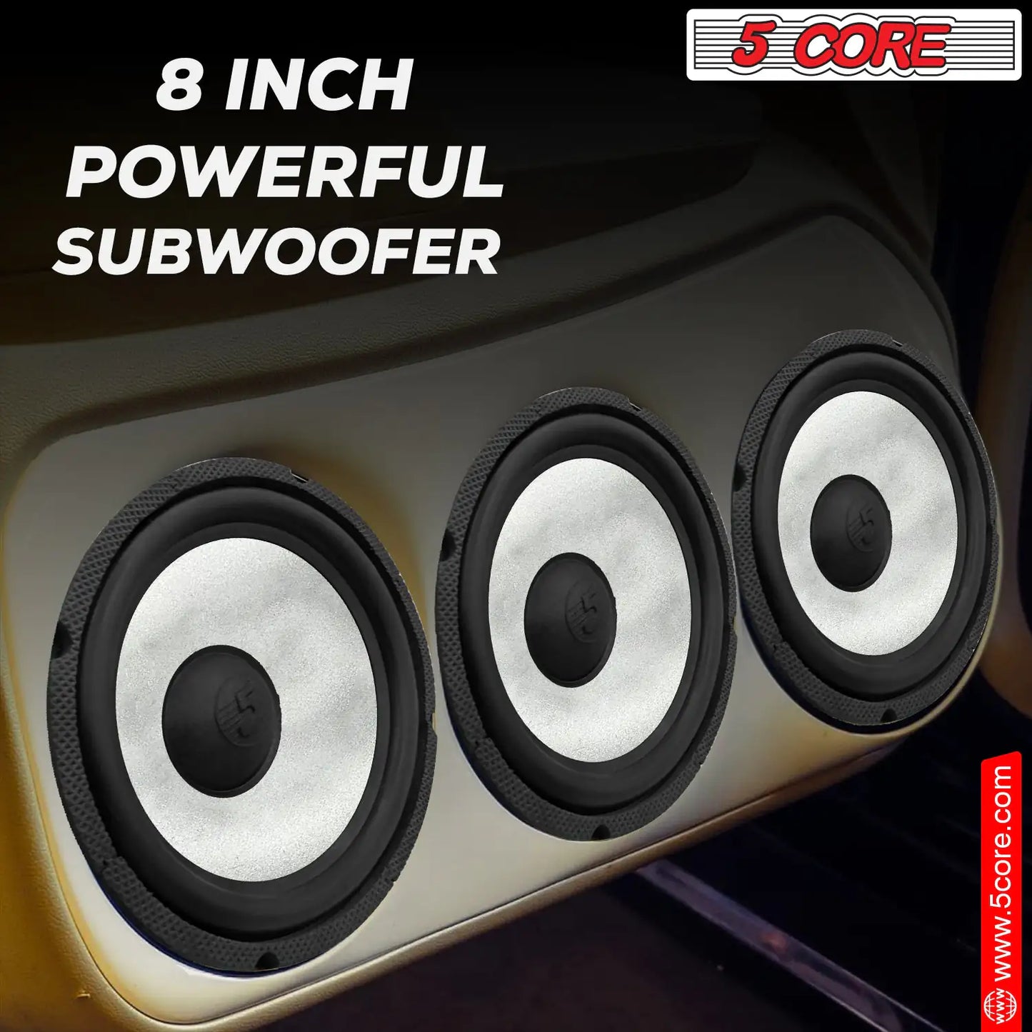 5Core 8 Inch Subwoofer Speaker 900 W Amplified Car Bass Sub Woofer 4 Ohm Audio System