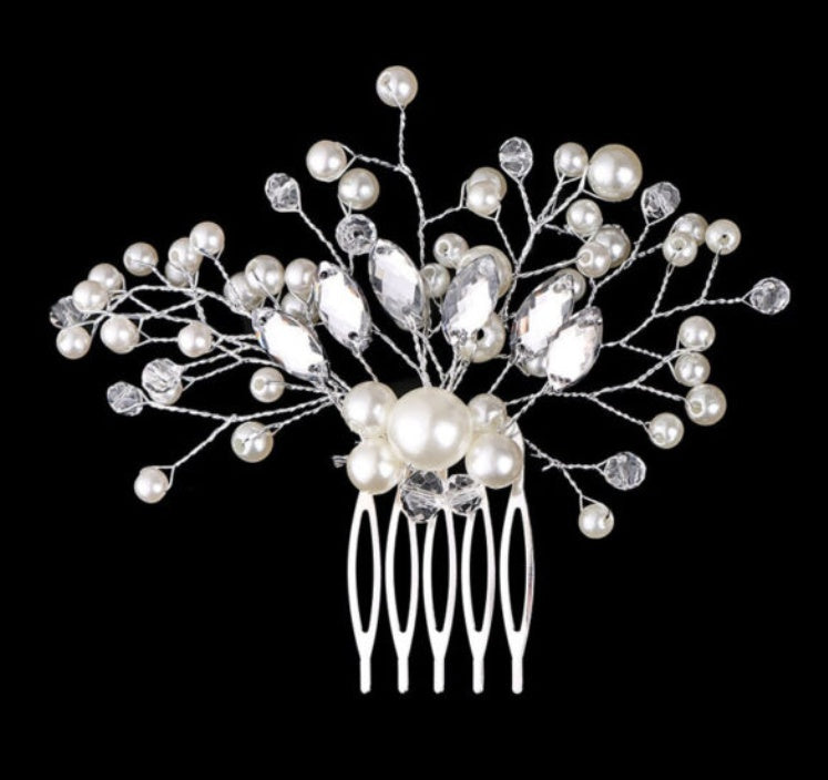 Korean Exquisite Pearl Comb Diamond Crystal Fork Handmade Hairpin Bridal Headwear Accessories