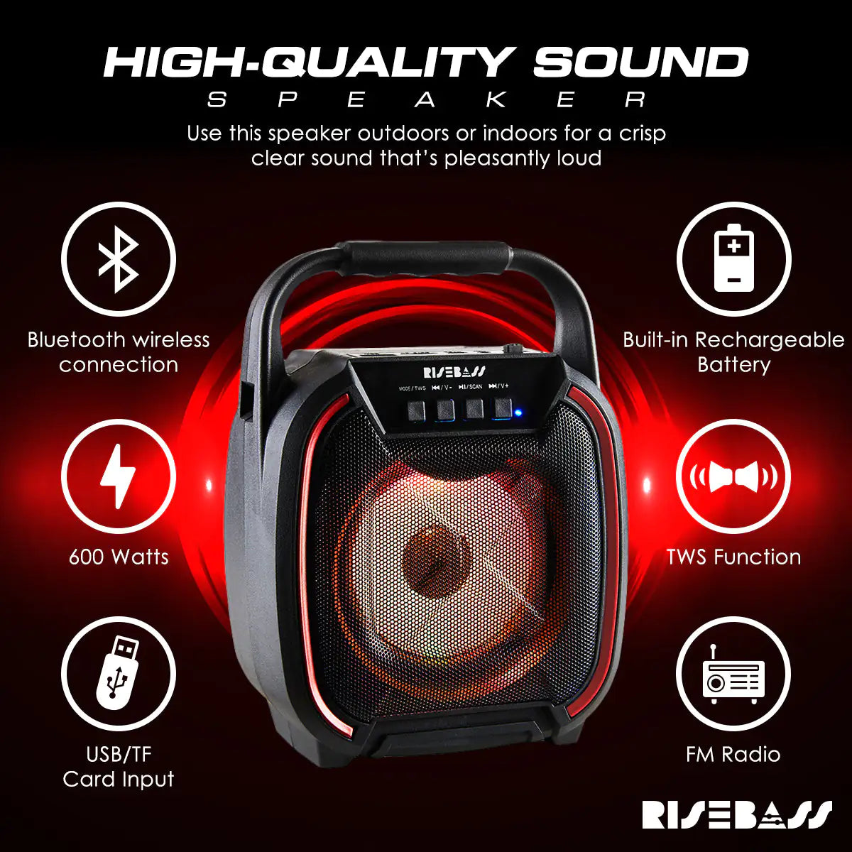 8" 600 watt Speaker - Portable Wireless Bluetooth Speaker with TWS Function