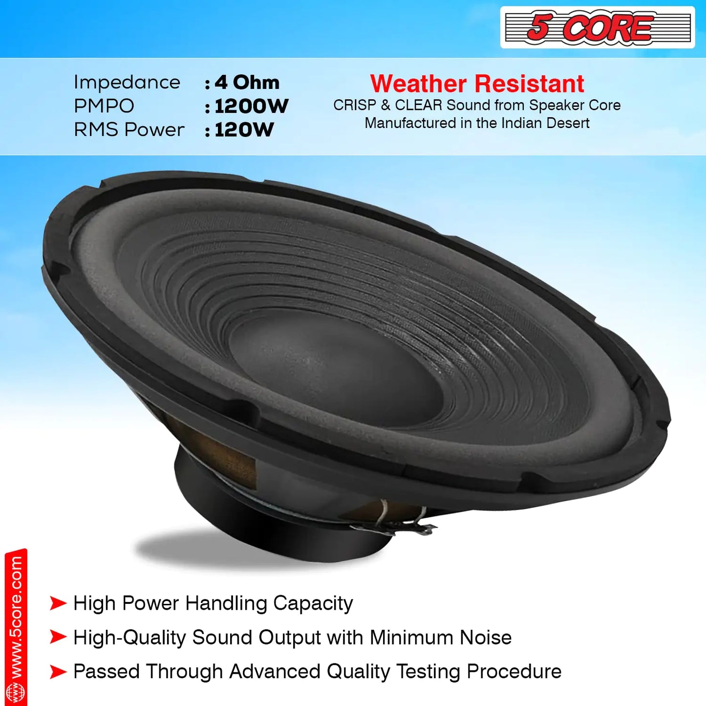 5Core 12 Inch DJ Subwoofer Speaker 1200W Peak 4Ohm Car Audio Replacement Sub woofer