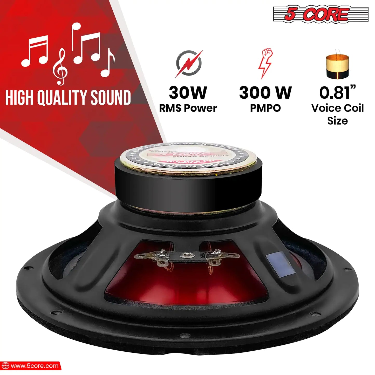 5Core 6 Inch Subwoofer Amplified Bass 300 W Car Subwoofer 4 Ohm Replacement Subs