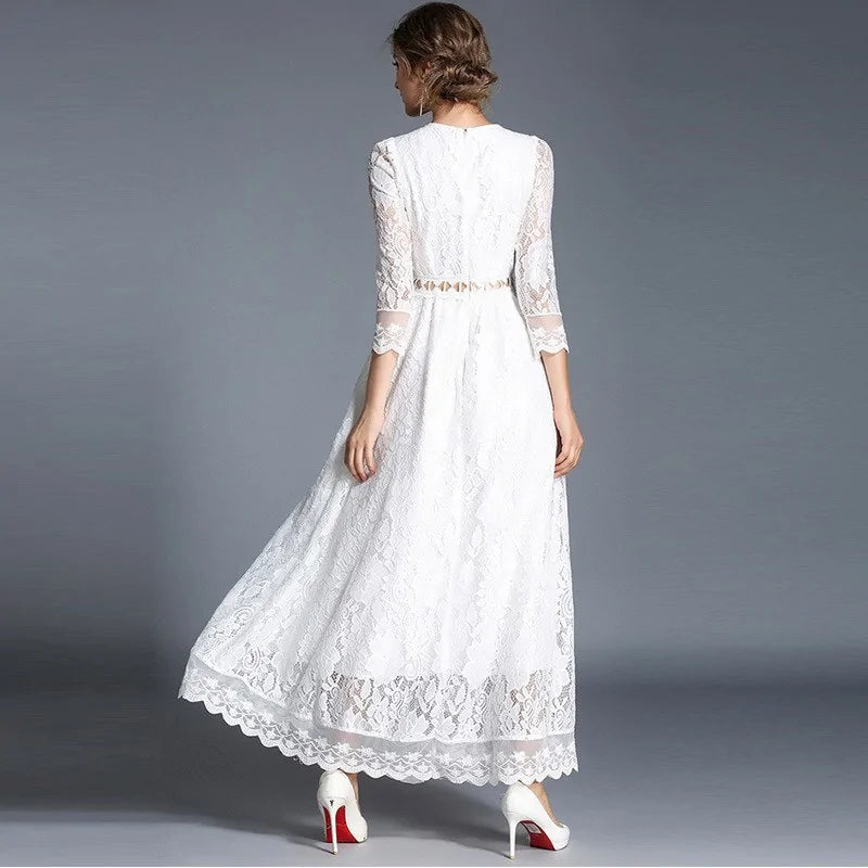 White Lace Dress With Sleeves