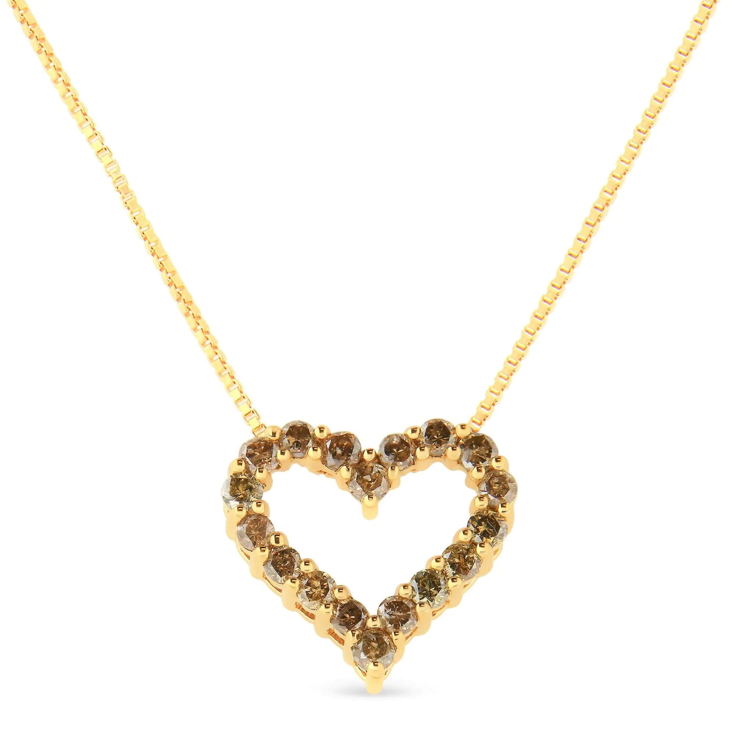 14K Yellow Gold Plated .925 Sterling Silver 1.0 Cttw Champagne Diamond Heart Pendant Necklace (K-L Color, I1-I2 Clarity) - 18"