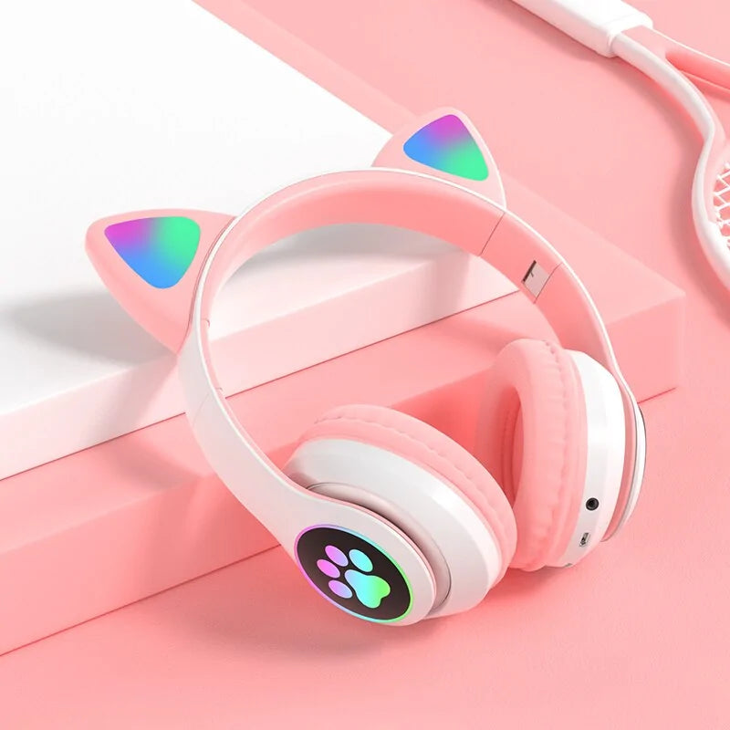 LED Cat Ear Bluetooth 5.0 Headphones with Noise Cancelling and TF Card Support