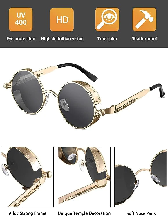 Retro Round Polarized Sunglasses Men Women Vintage Gothic Steampunk Glasses