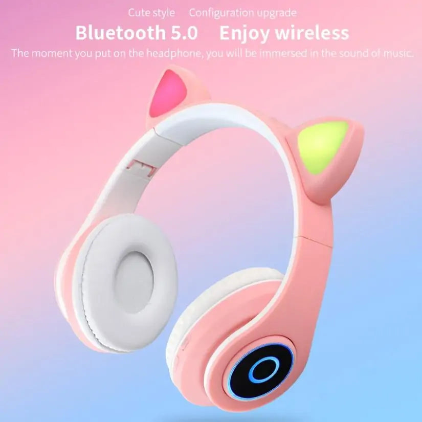 LED Cat Ear Bluetooth 5.0 Headphones with Noise Cancelling and TF Card Support